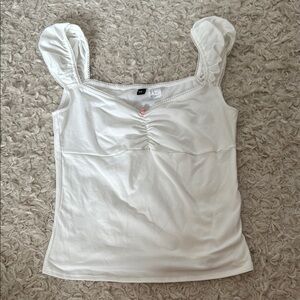 H&M White Ruched Cap Sleeve Blouse